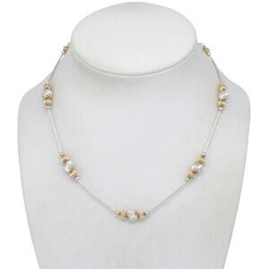 Estate Sterling Silver 925 Gold-Tone Beaded Necklace 16"